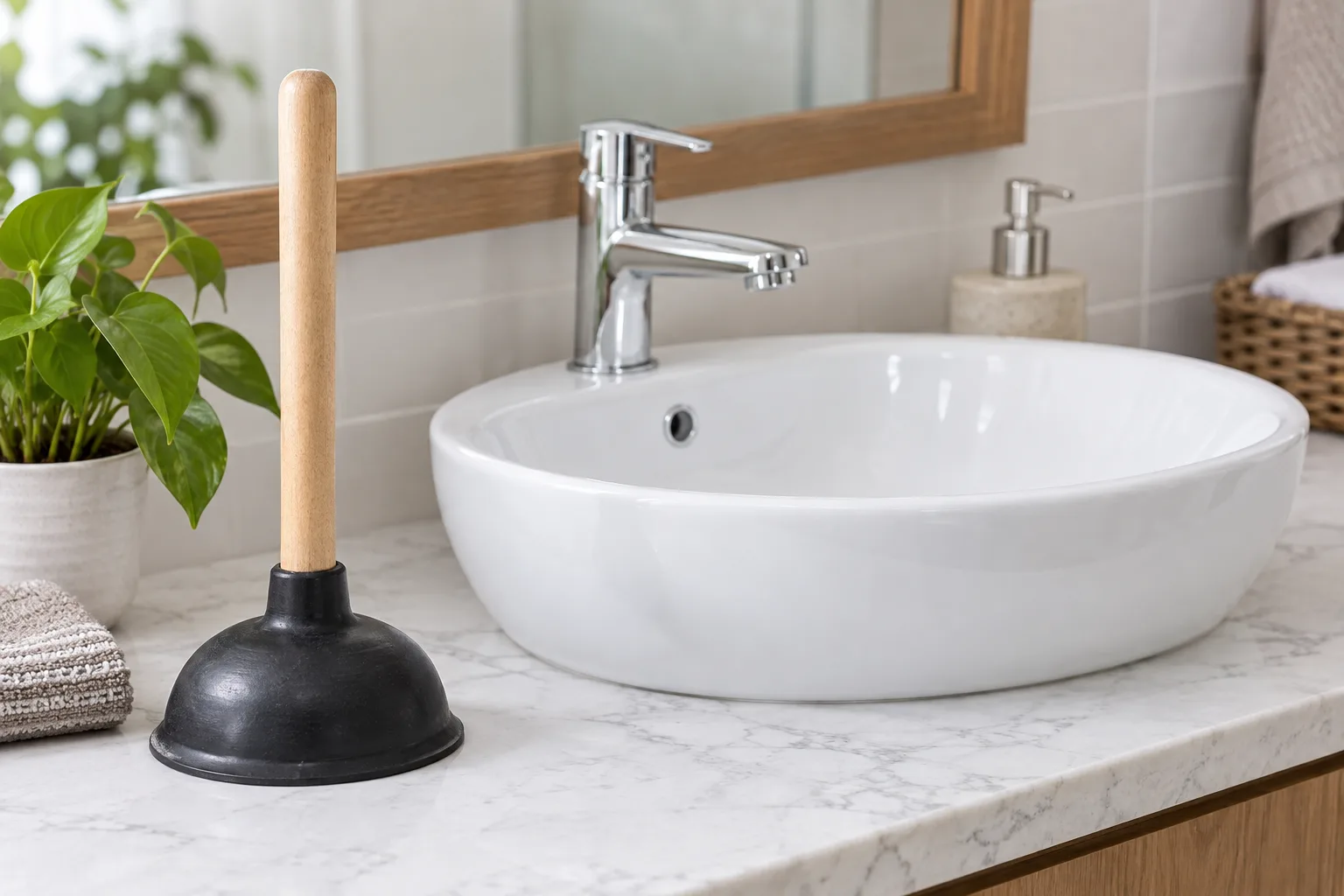 Beyaz lavabo yanında standart kauçuk el pompası