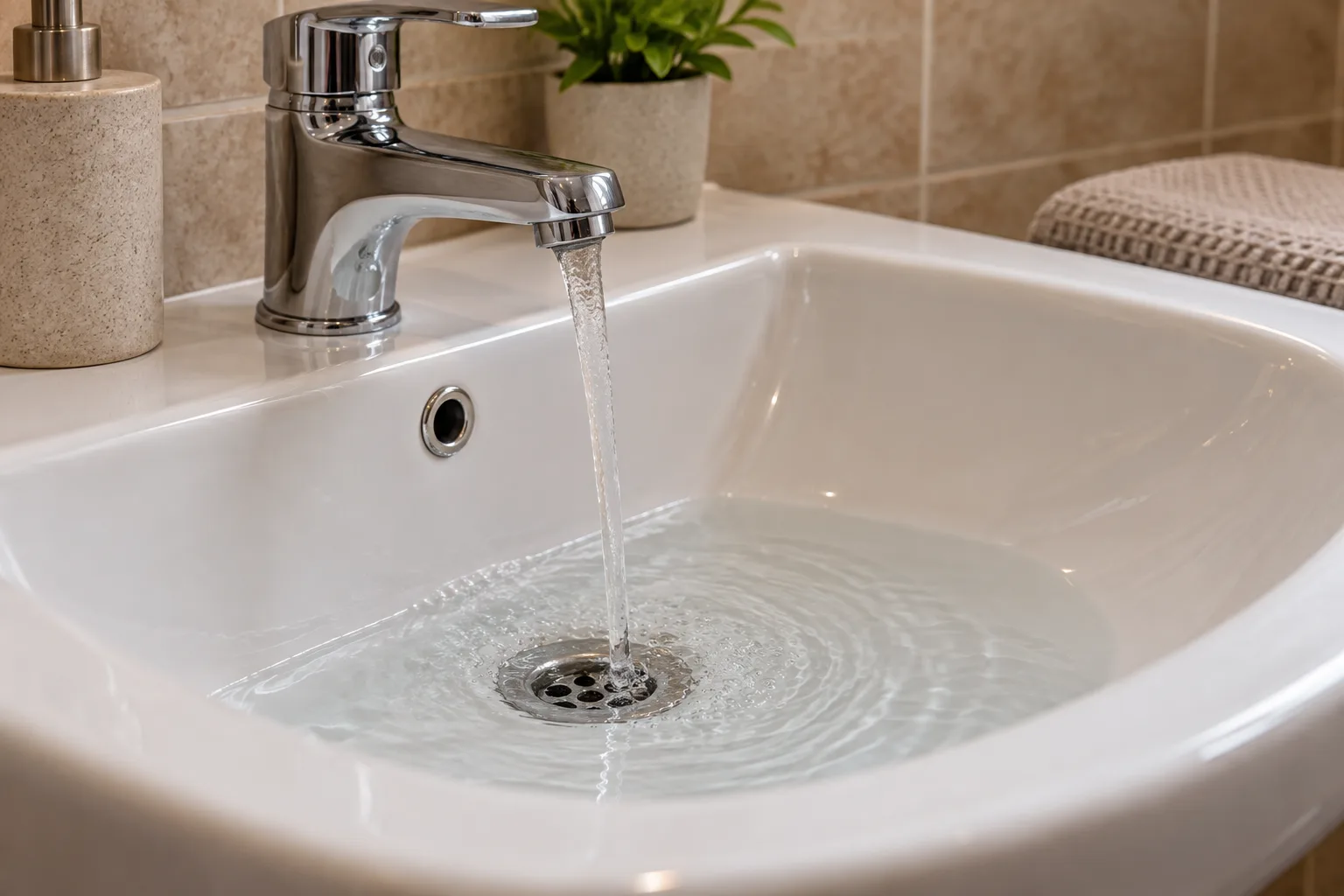 Lavabo gideri çevresindeki su birikimini gösteren temsili akış kontrolü