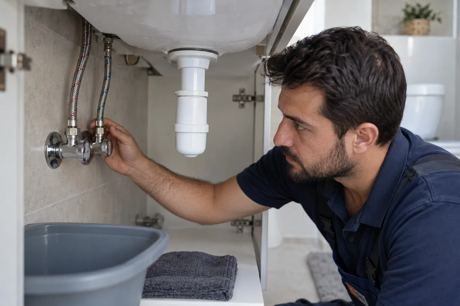 Lavabo altındaki musluk hortumu ve su kapatma vanasının incelenmesi