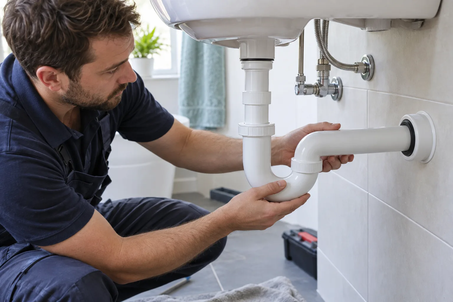 Lavabo sifonu borusunun duvar girişine hizalanması