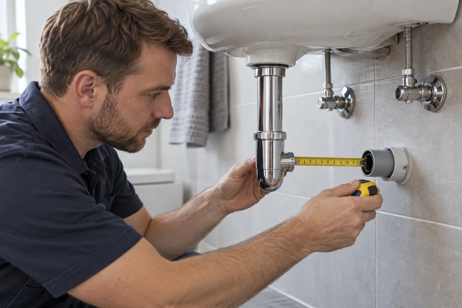 Lavabo sifonu ile duvar gideri arasındaki mesafenin ölçülmesi