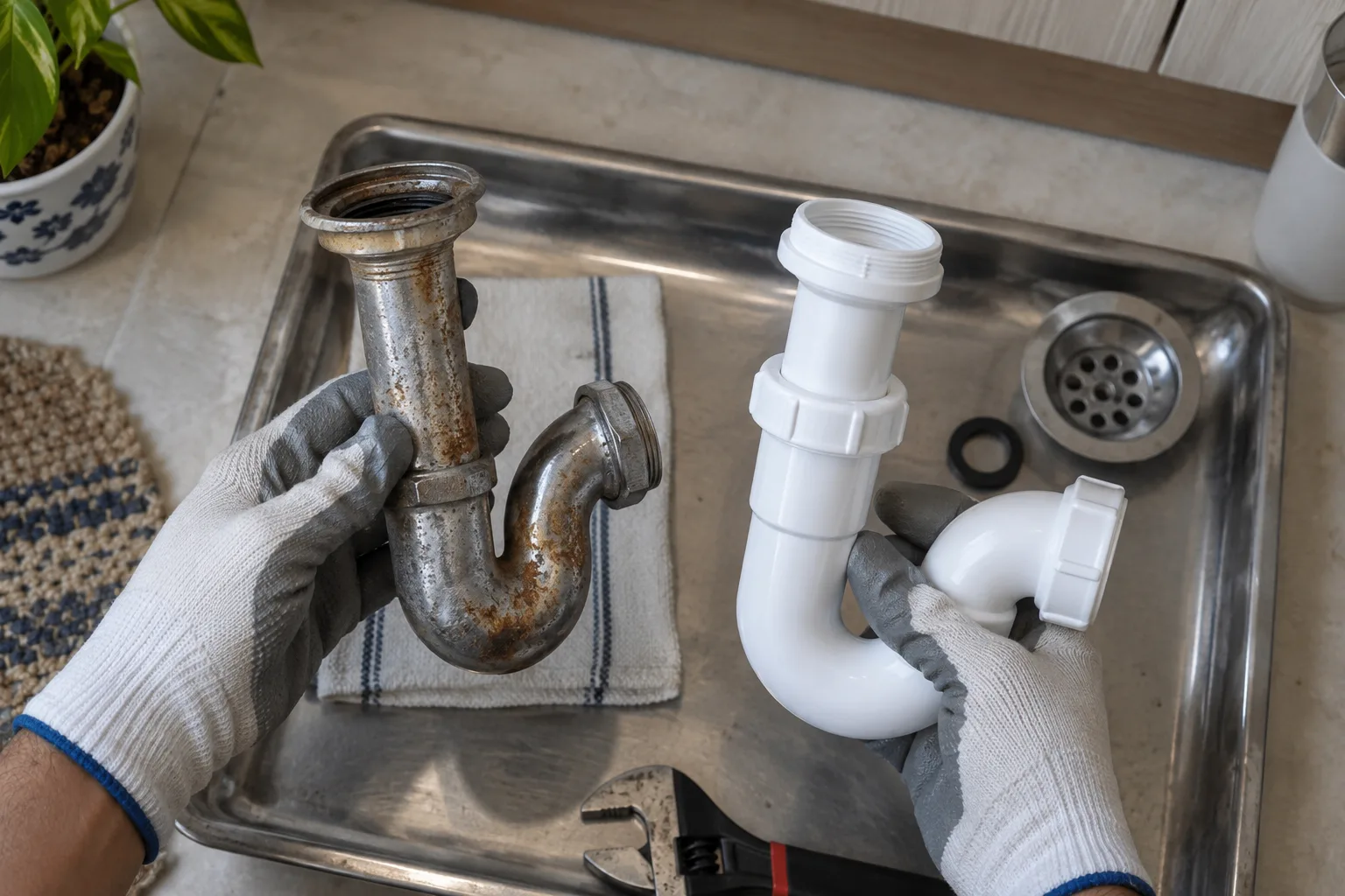 Metal ve plastik lavabo gider parçalarının ayrı incelenmesi