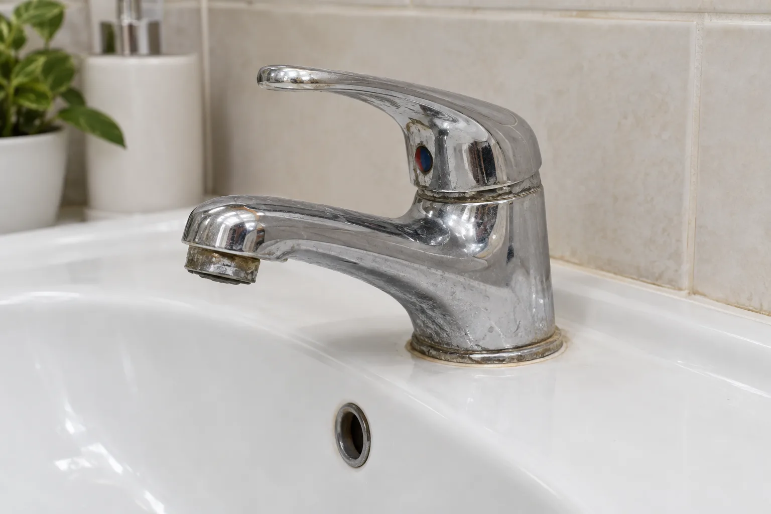 Lavabo üzerindeki eski bataryanın tabanında görülen yüzey izleri
