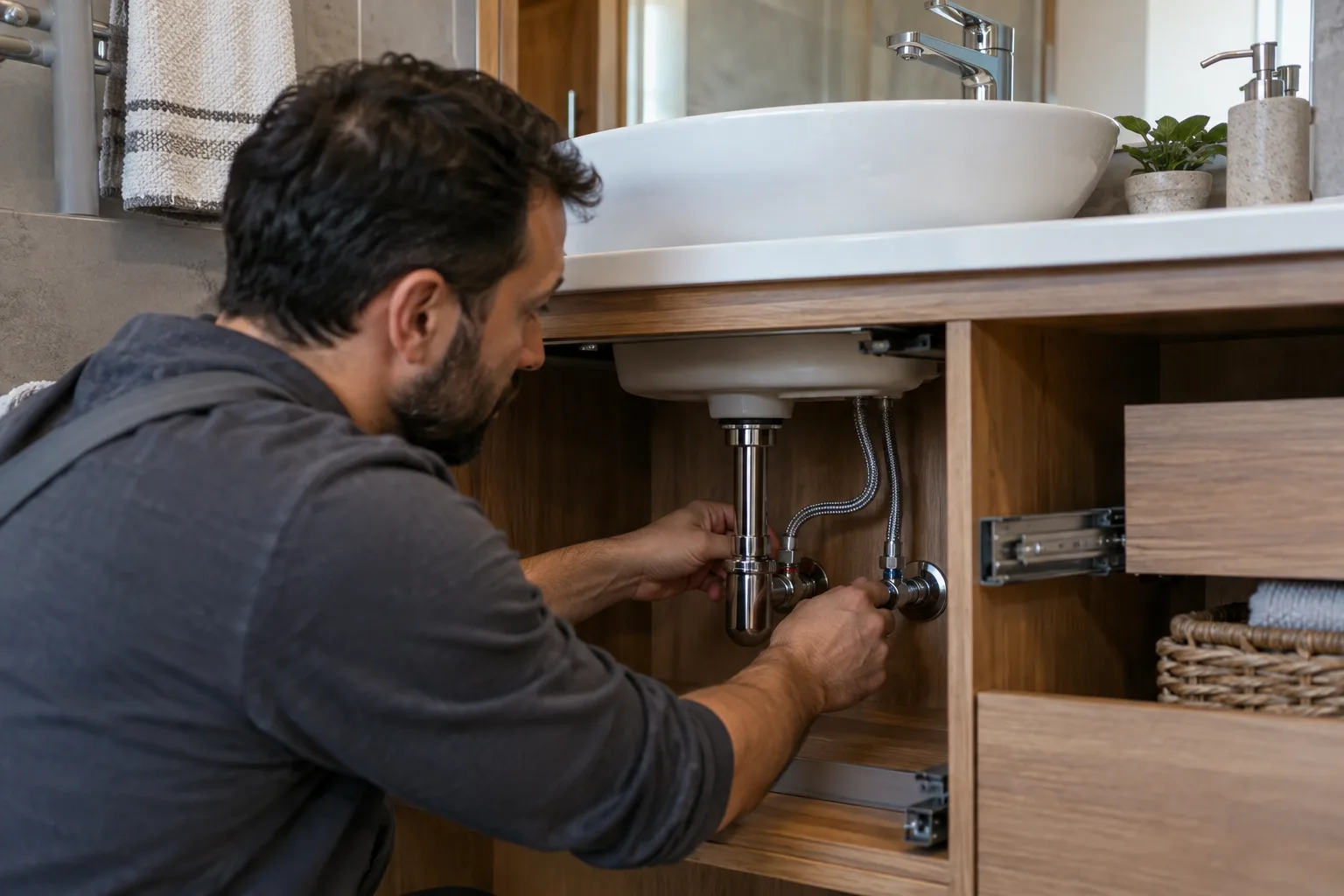 Lavabo besleme hortumlarının dolap içindeki rotasının kontrol edilmesi
