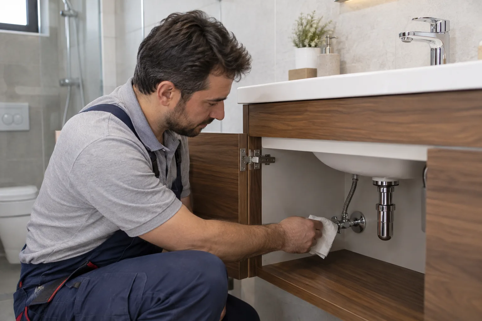 Lavabo altı bağlantılarının değişim sonrasında kuru kâğıtla kontrol edilmesi