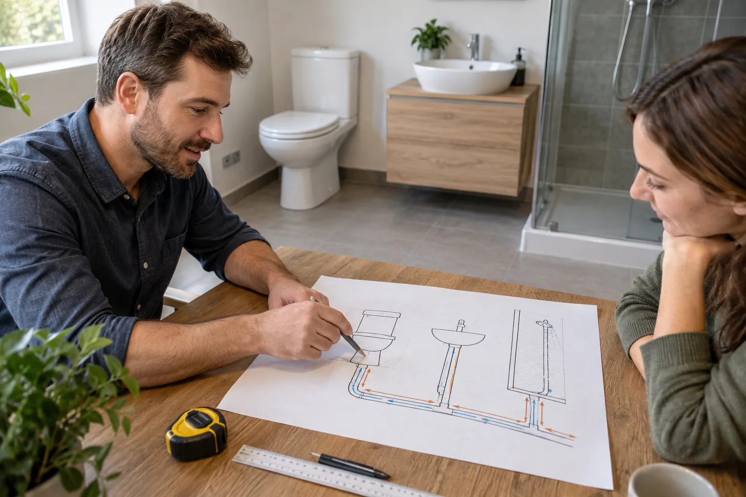 Banyo giderlerinin kavramsal çizimini açıklayan uzman