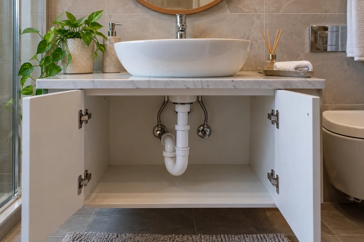 Lavabo çıkışı ve dolap içinin ayrı incelenmesi