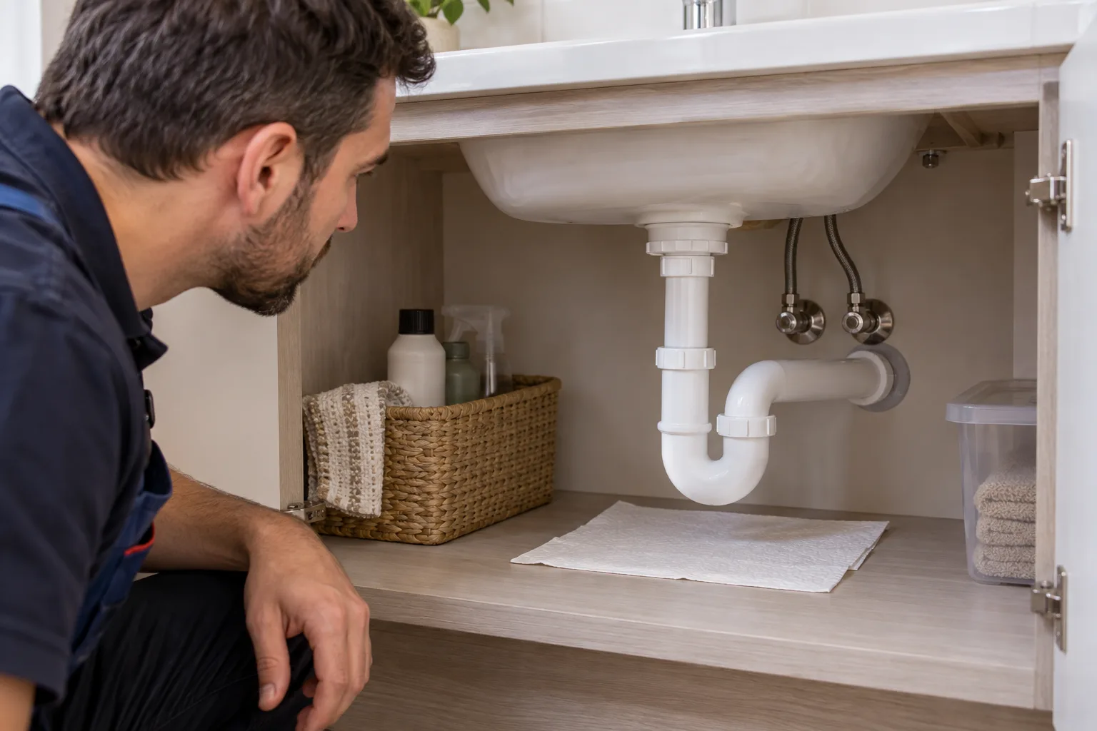 Kuru lavabo dolabında bağlantıların kullanım sonrası kontrolü