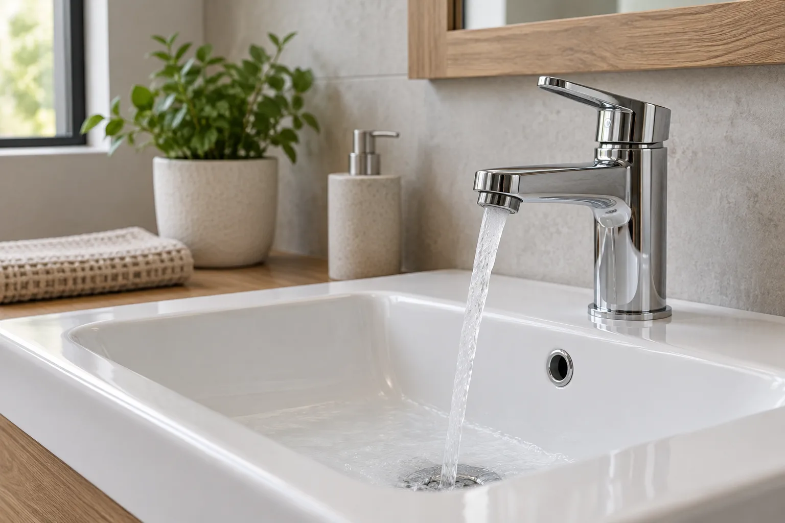 Lavabo üzerinde normal akıştaki krom musluk
