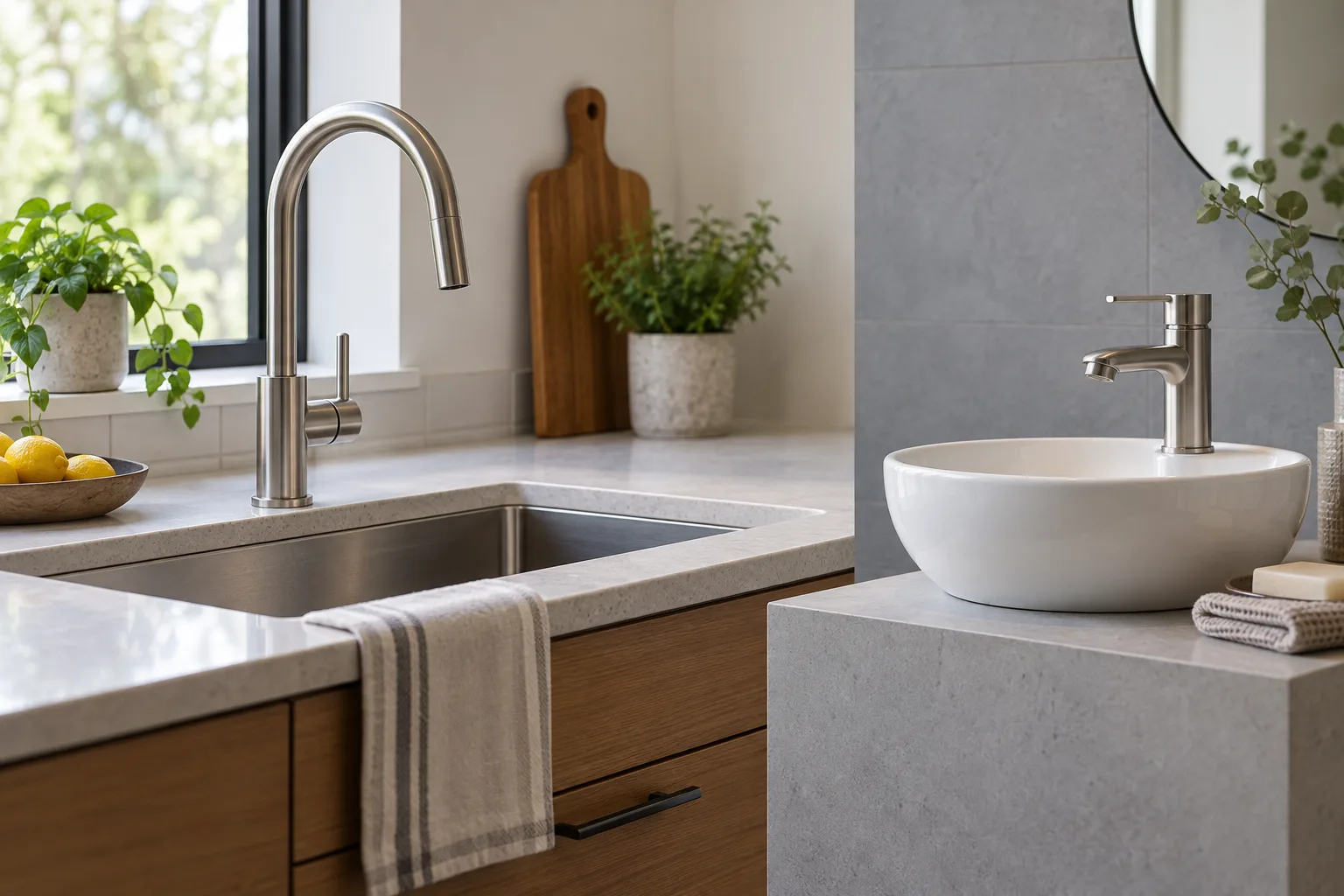 Mutfak lavabosu yanında ayrı banyo lavabo örneği