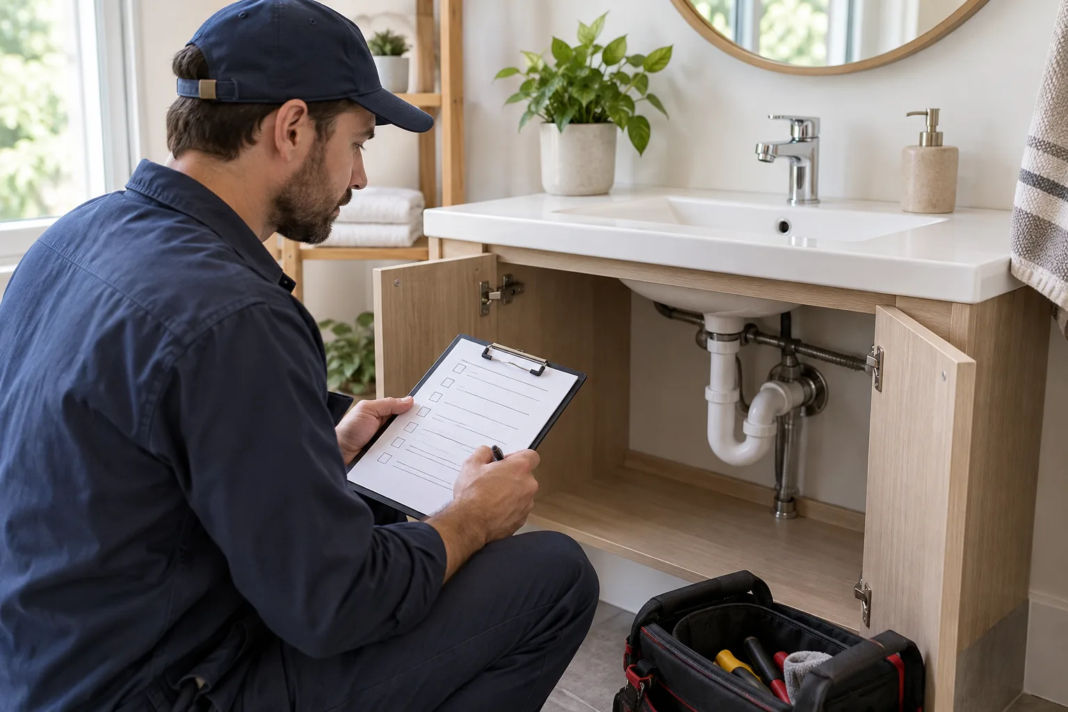 Lavabo altı bağlantı incelemesini kaydeden kişi