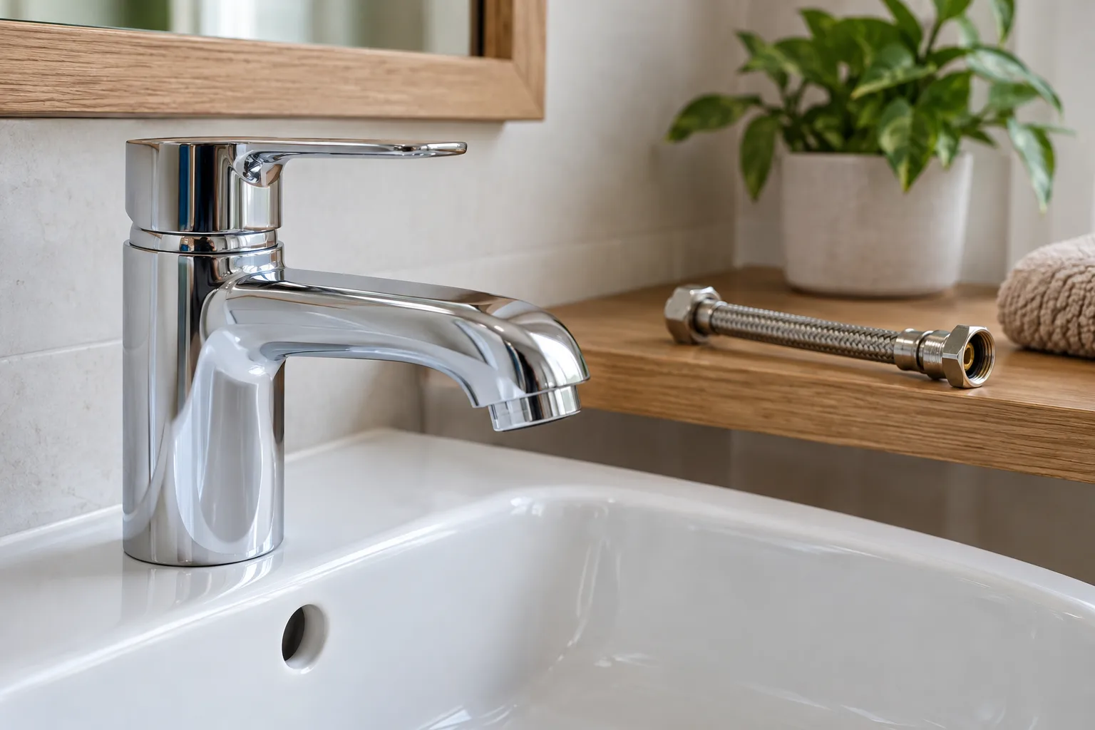 Lavabo musluğunun gövdesi ve ayrı bağlantı örneği