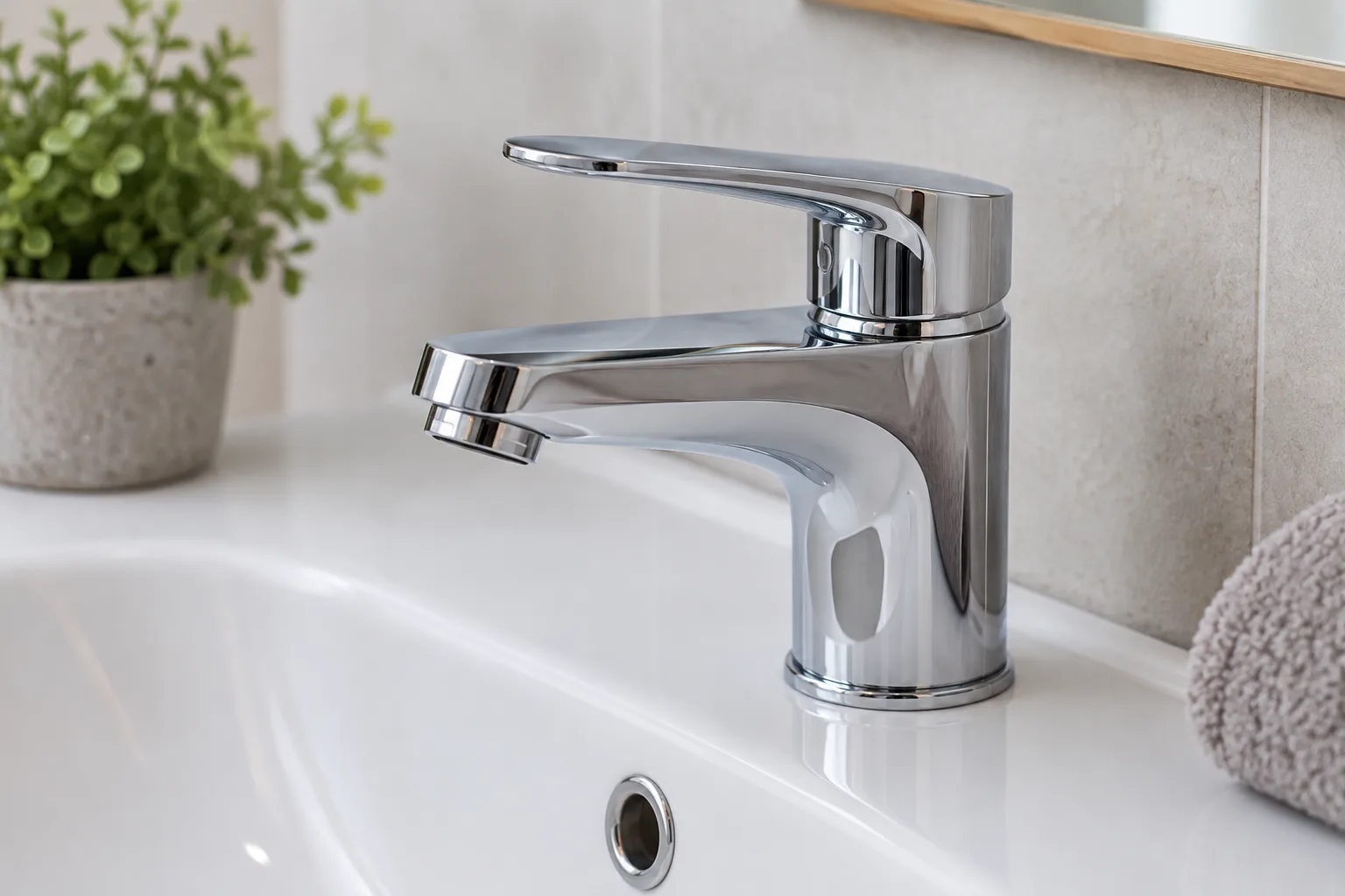 Kapalı krom lavabo musluğunun kol ve gövde görünümü
