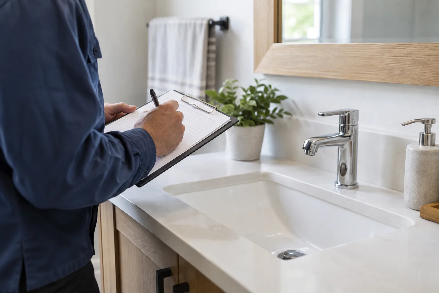 Lavabo musluğu yanında gözlem notlarını yazan kişi