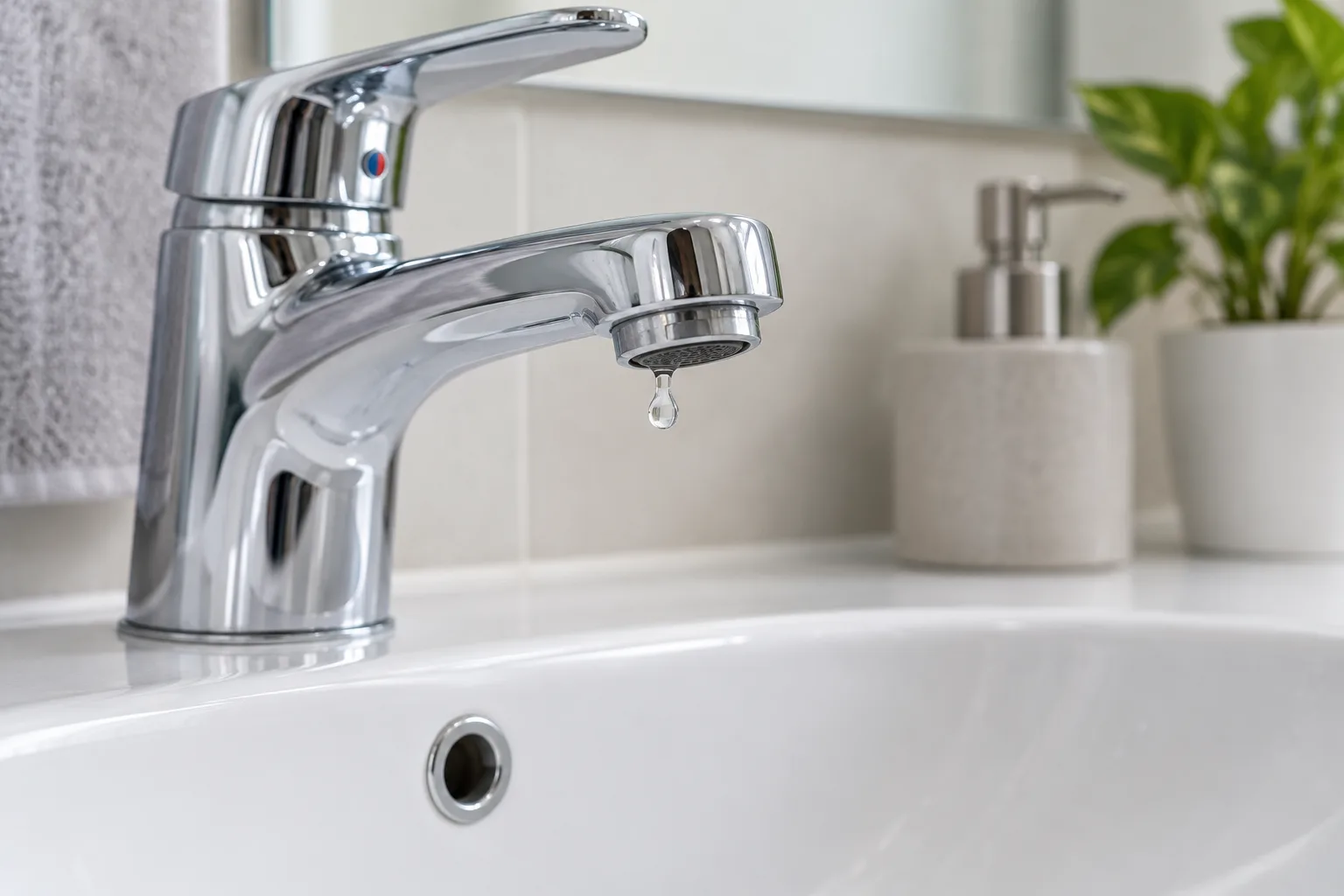 Lavabo üzerinde musluk ucunda görülen tek damla