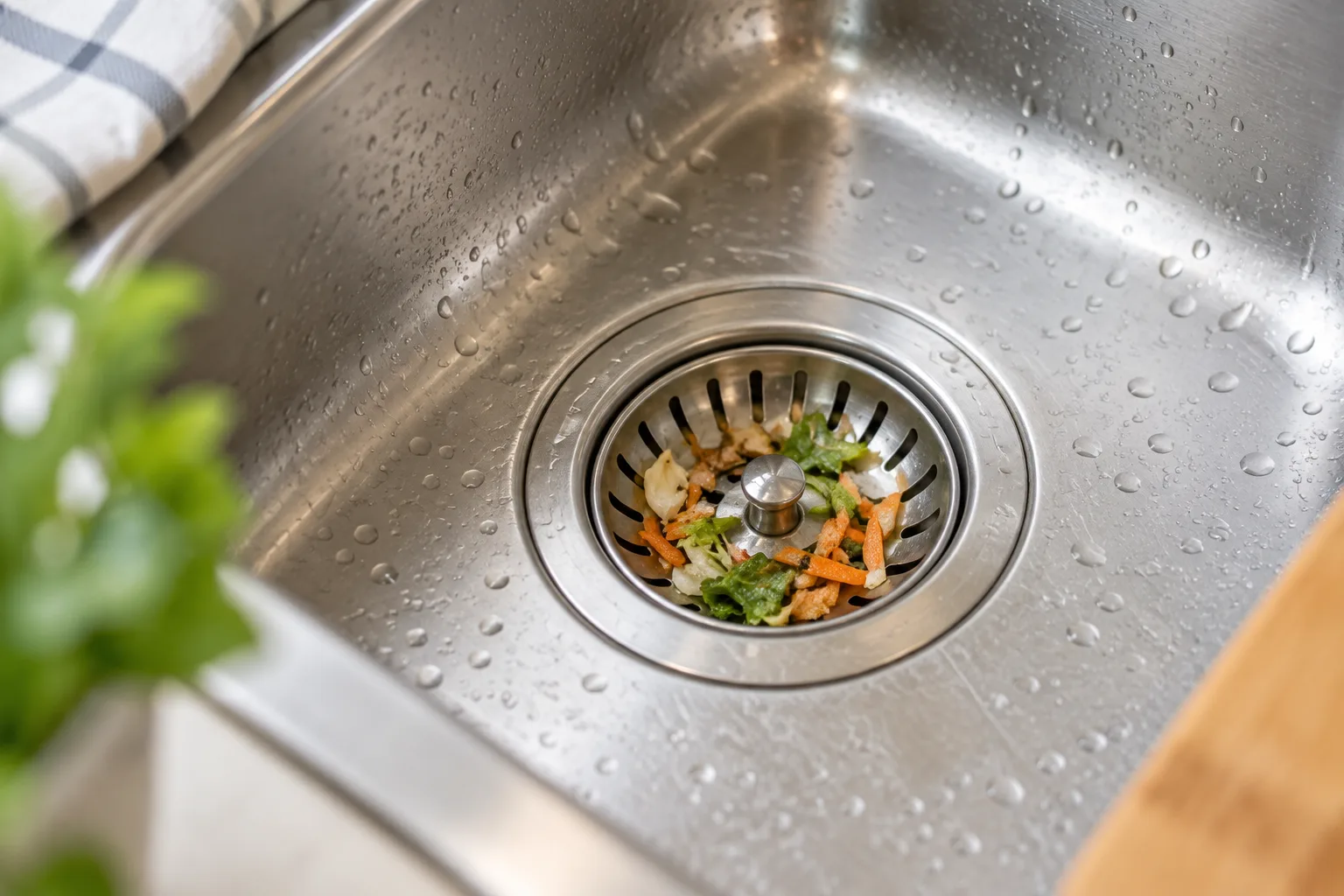 Lavabo süzgecinde tutulan küçük yemek artıkları