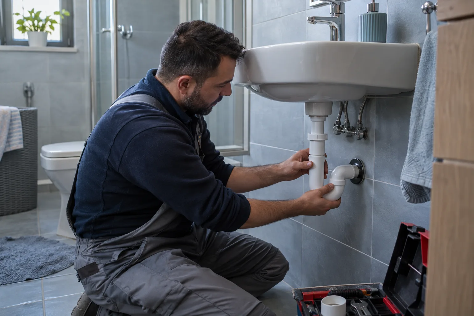 Lavabo çıkışı, sifon ve duvar girişinin hizasının incelenmesi