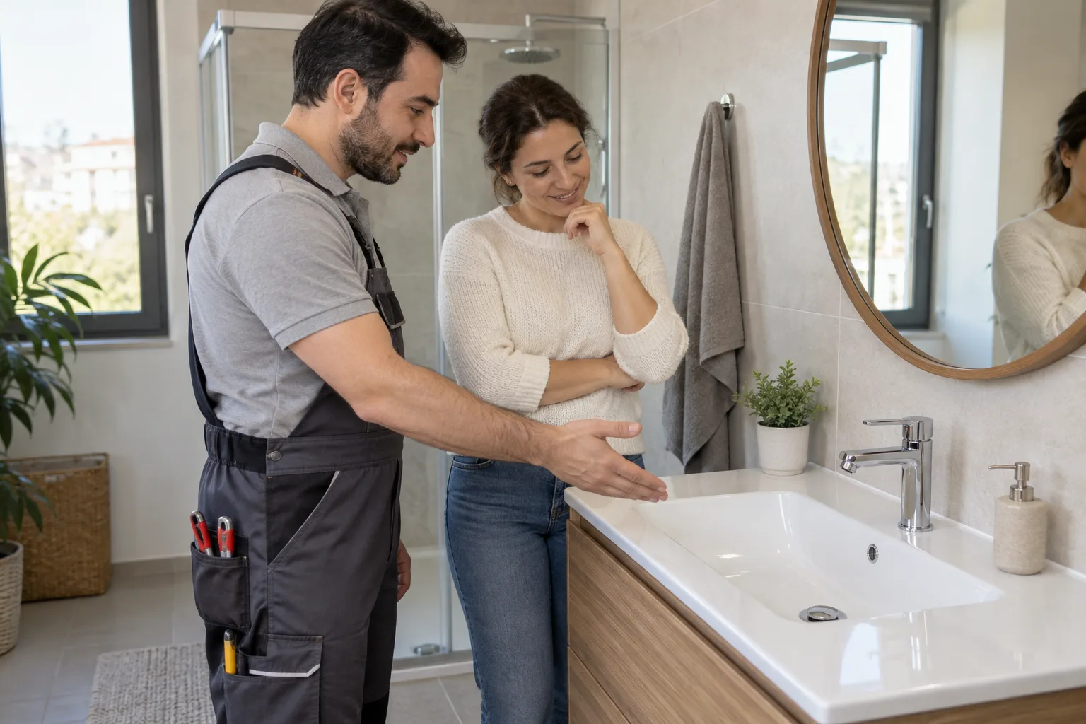 Tamamlanan lavabo montajının kullanıcıya gösterilmesi