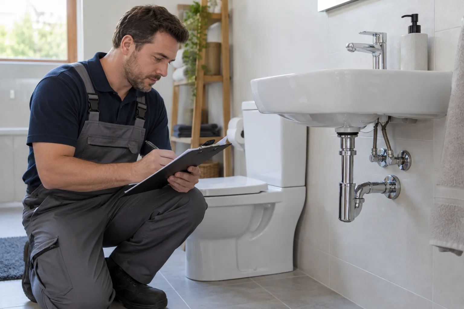 Banyo su bağlantısının kontrolünü kaydeden uzman