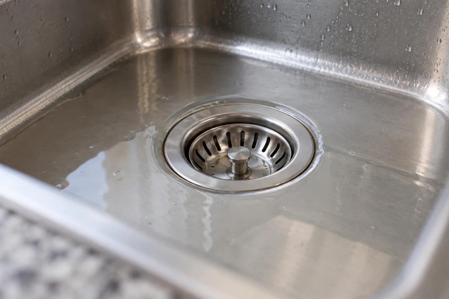Lavabo gideri çevresindeki sığ suyun yakın görünümü