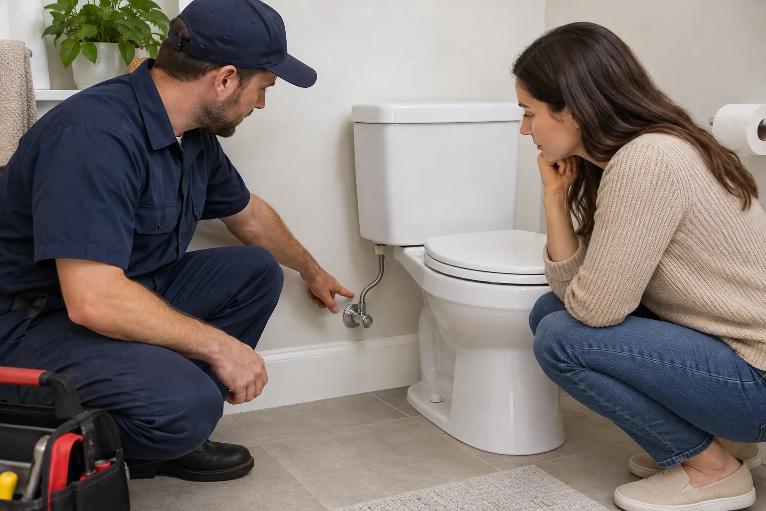 Banyo montaj erişimini değerlendiren iki kişi