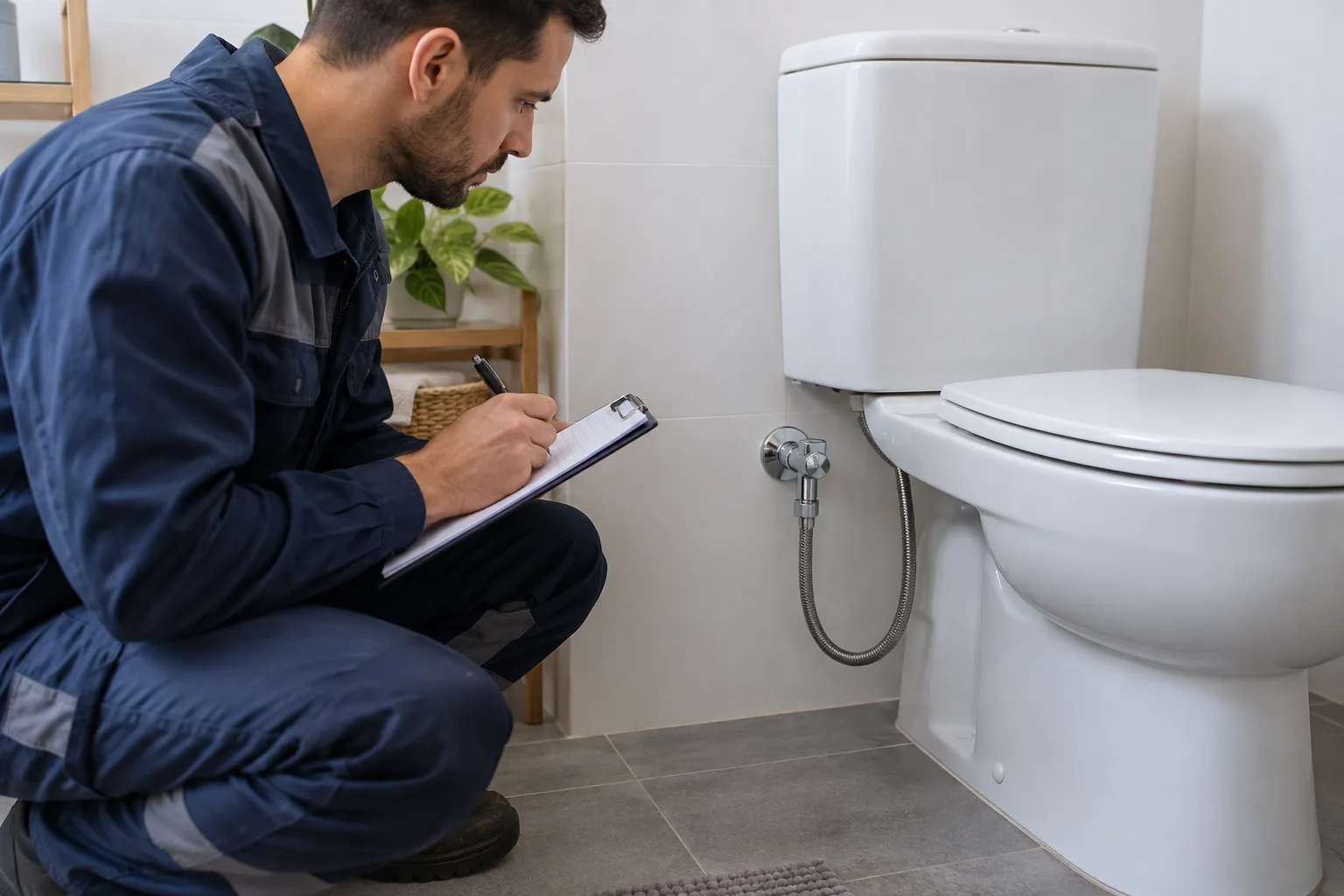 Banyo musluğu birleşim kontrolünü kaydeden uzman