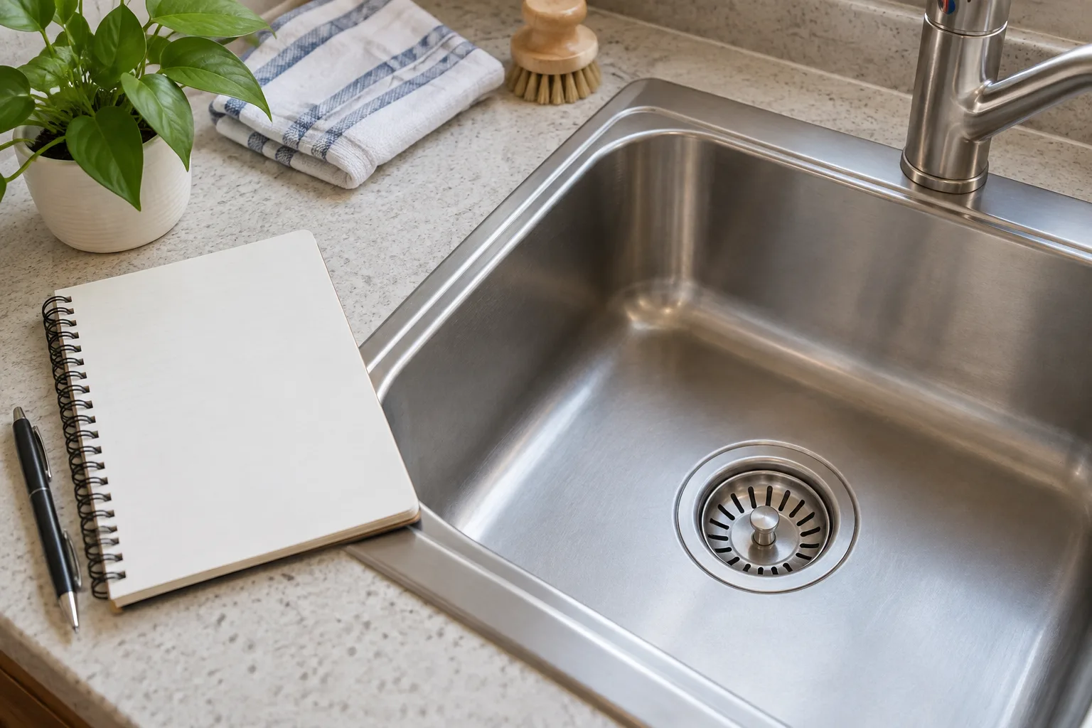 Lavabo yanında boş not defteri
