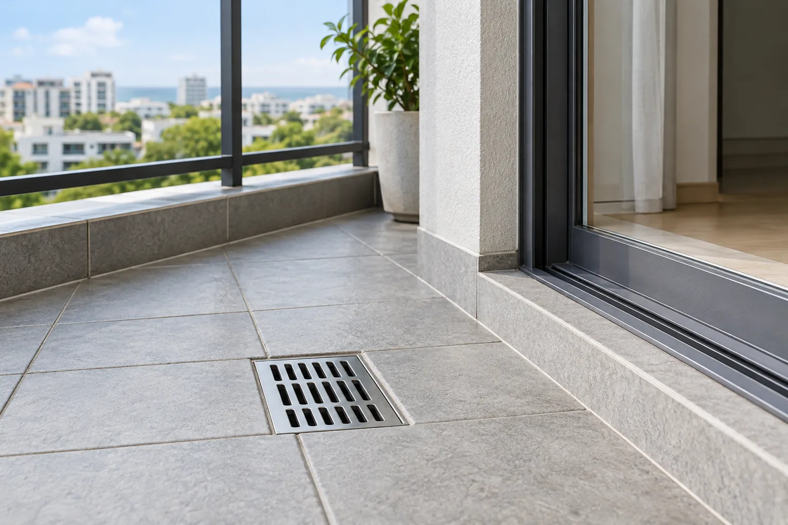Temiz balkon ızgarası ve kuru eşik