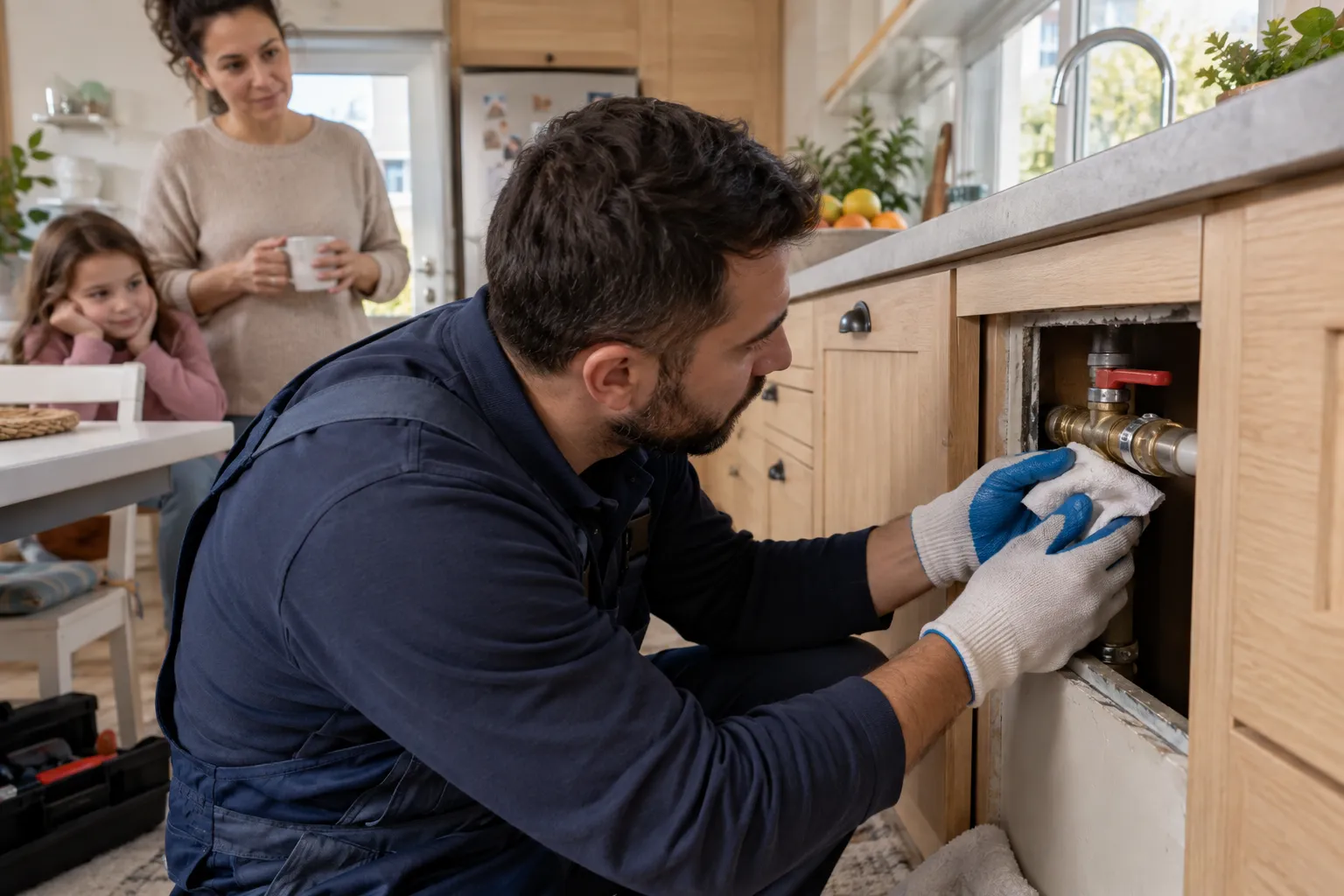 Servis açıklığındaki vana bağlantısında çalışan teknisyen